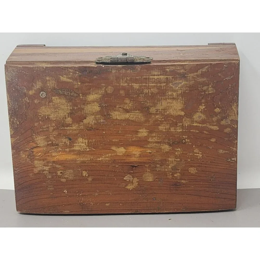 Vintage Small Cedar Wood Jewelry Keepsake Box Solid Wood Construction Stamped101